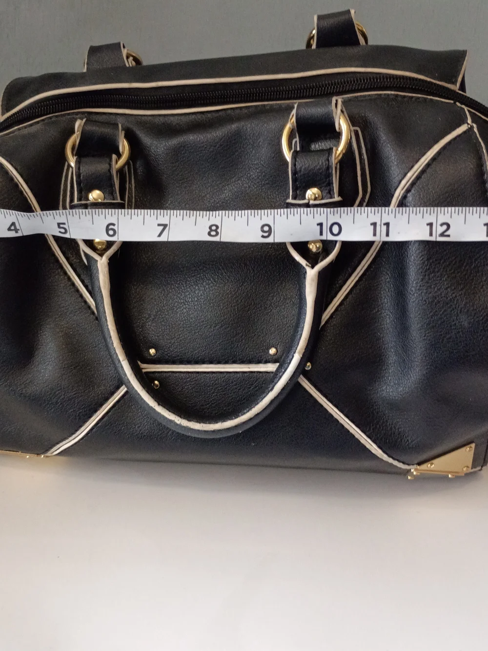 Kardashian Kollection Black Satchel with Cream Trim and Gold Accents